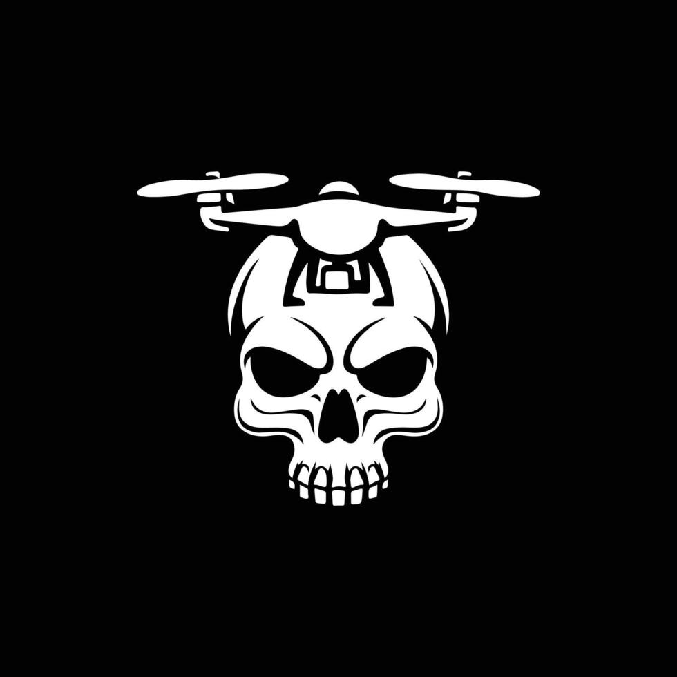 drone with skull logo design style template black and white vector