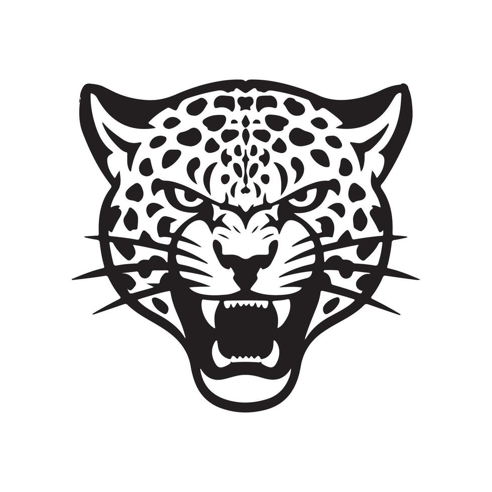 leopard aggressive face, silhouette, logo design black and white vector