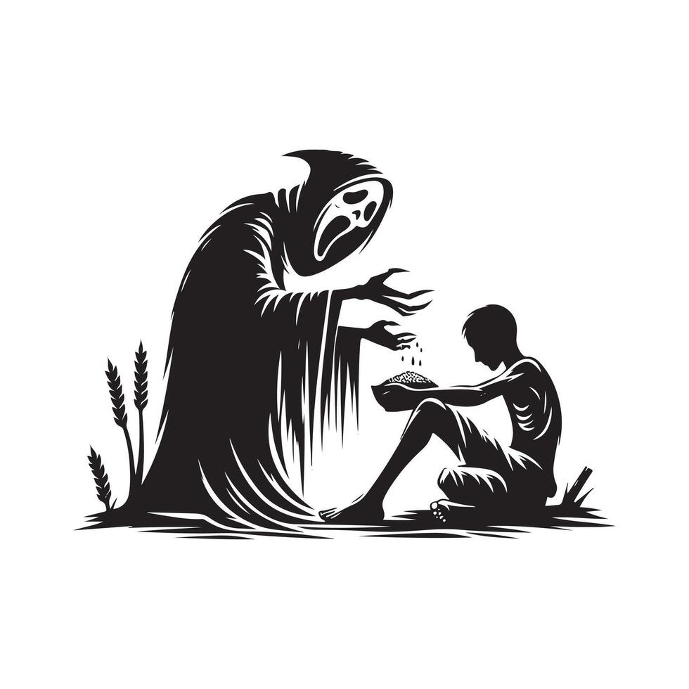 Halloween famine ghost logo illustration silhouette design black and white vector