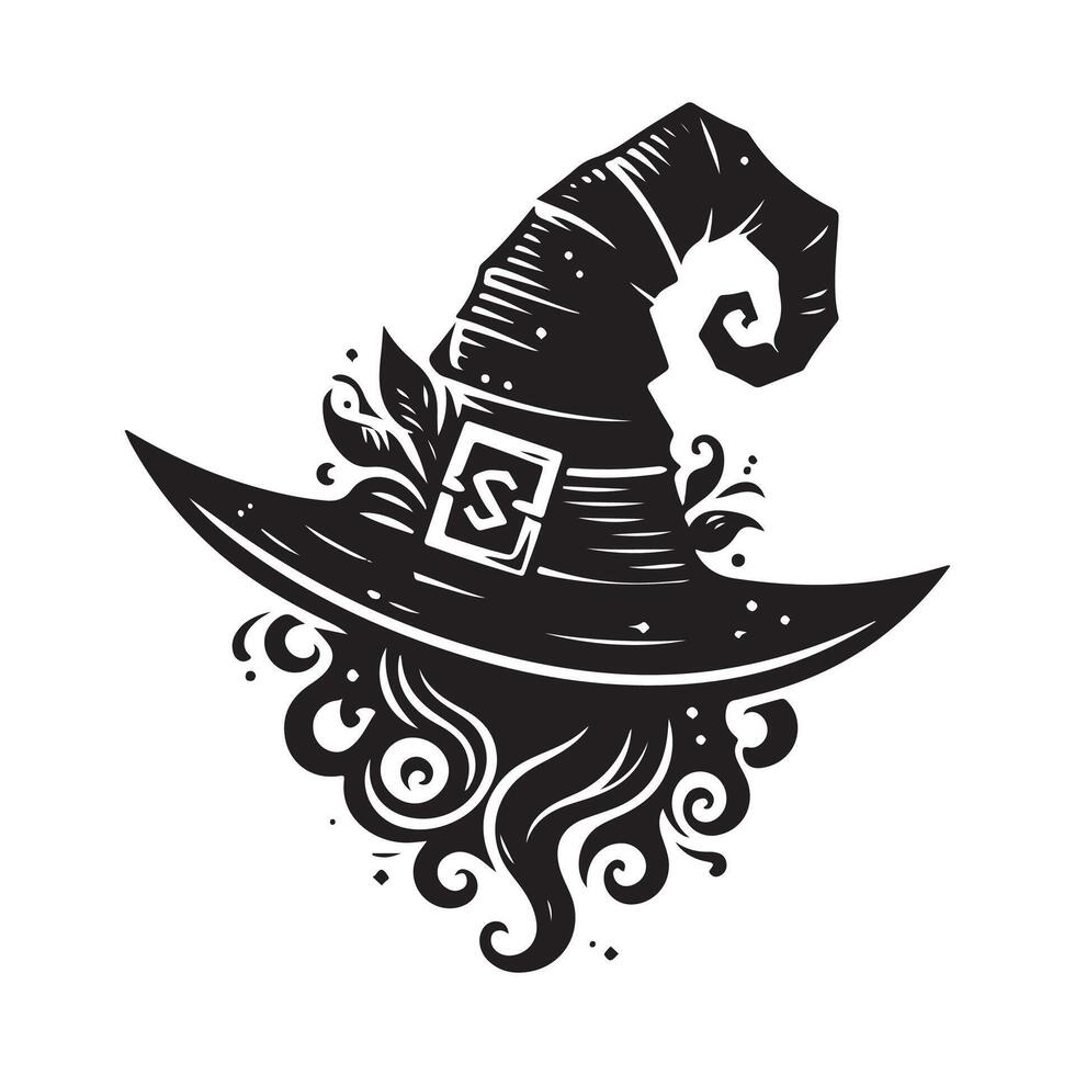 Halloween witch and wizard logo icon silhouette black and white vector