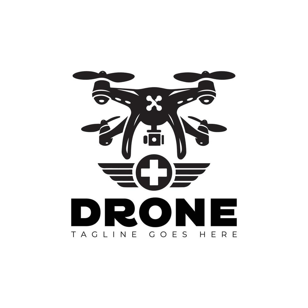 drone logo design style template black and white vector