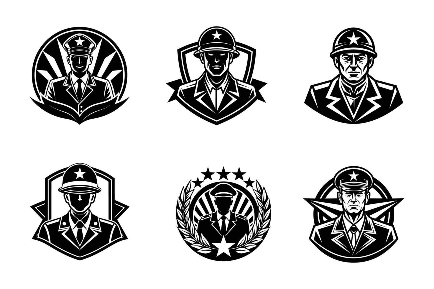 set of veterans' day art silhouette logo design black and white vector