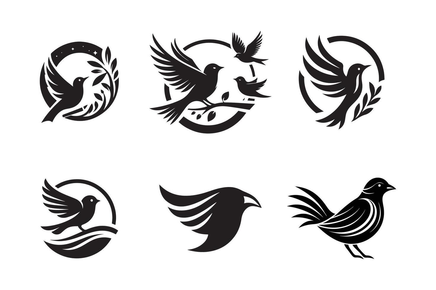 set of bird silhouette logo design black and white vector