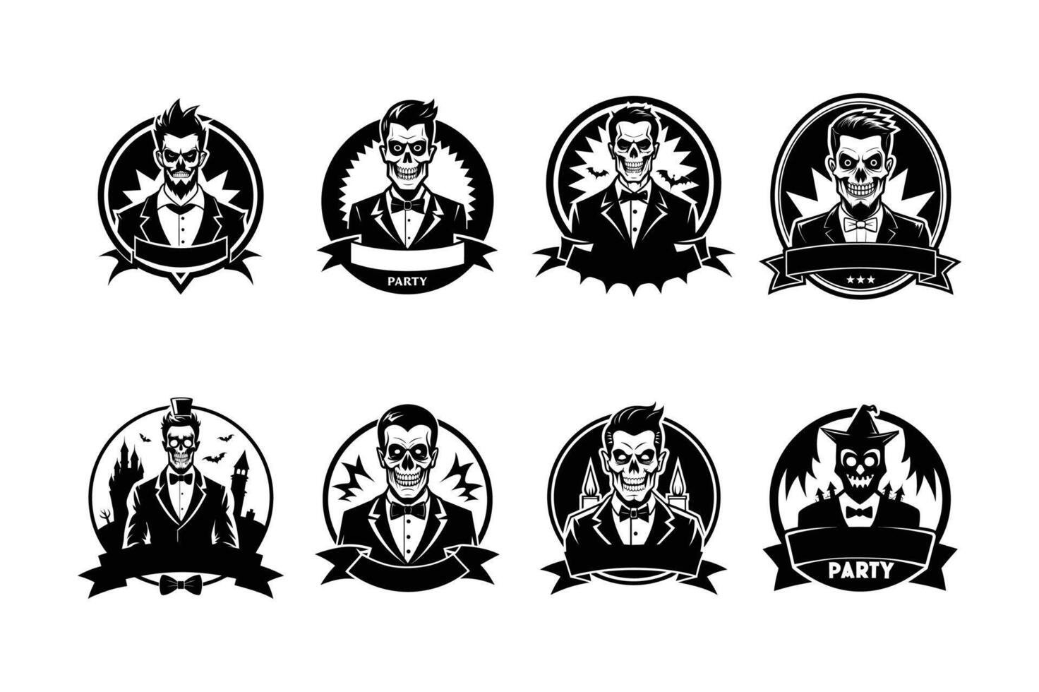 set of Halloween bachelor party art silhouette logo design black and white vector