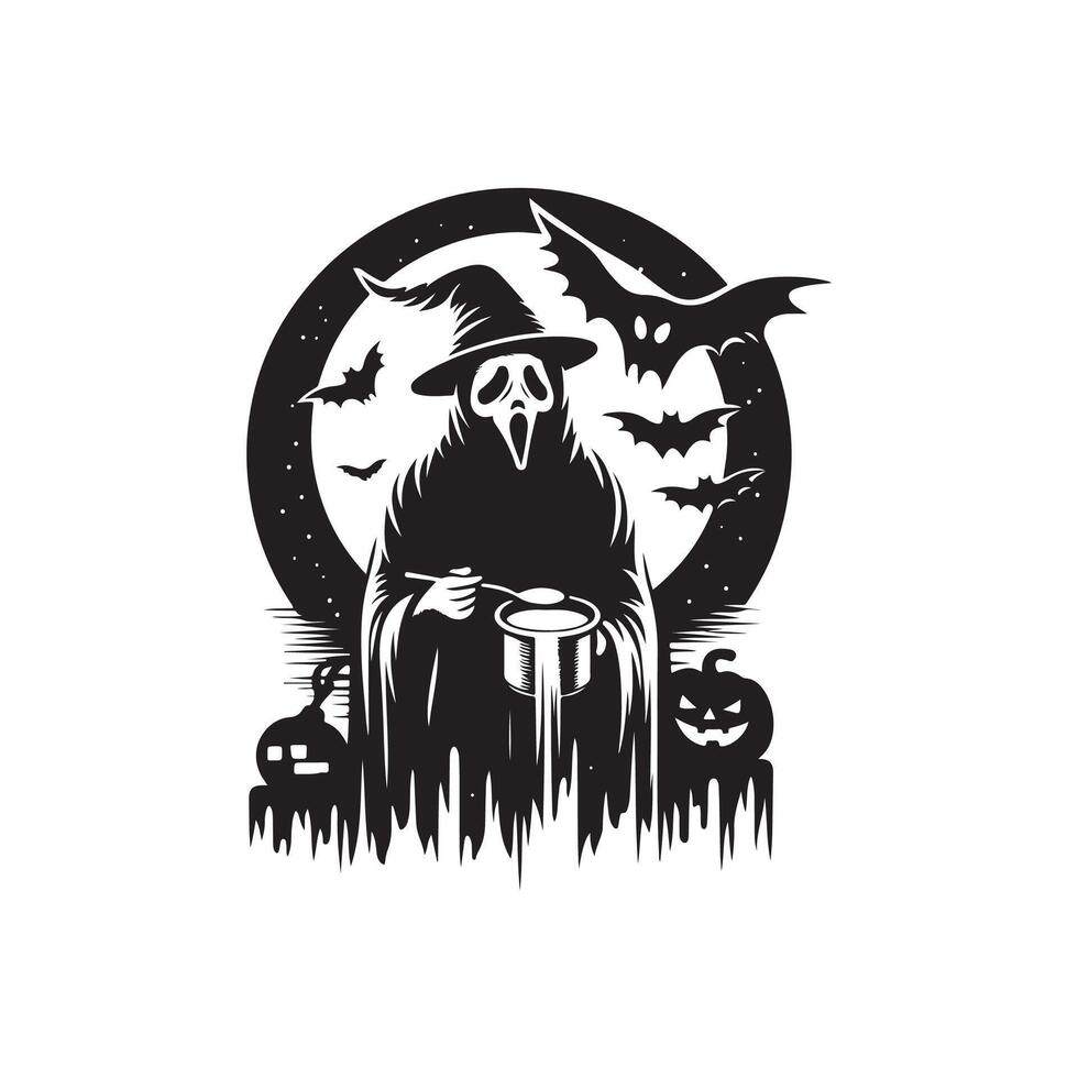 Halloween famine ghost logo silhouette design black and white vector