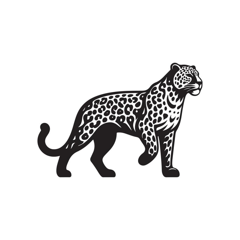 leopard full body art, silhouette, icon, logo, doddle design black and white vector