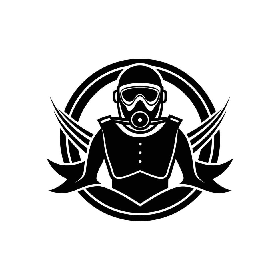 scuba driver art silhouette logo design black and white vector