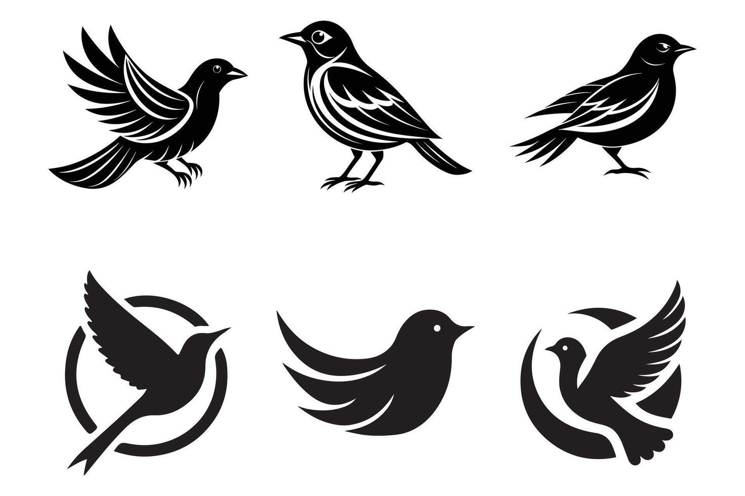 set of bird silhouette logo design black and white vector