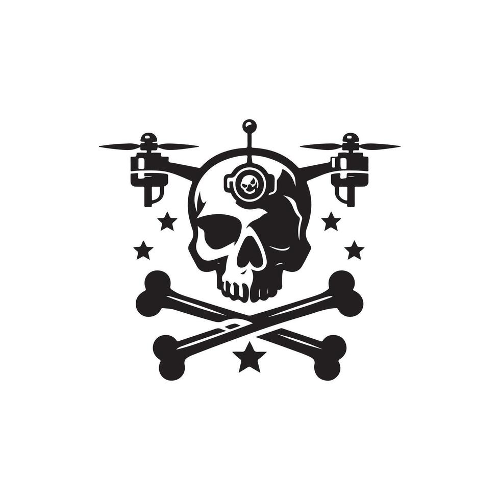 drone with skull logo design style template black and white vector