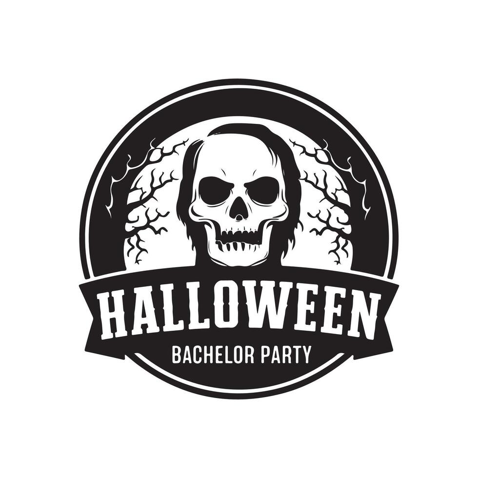 Halloween bachelor party art silhouette logo design black and white vector