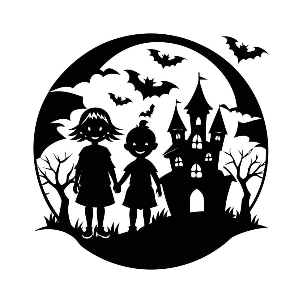 Halloween kids art logo silhouette icon design black and white color vector