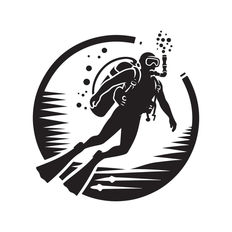 scuba driver art silhouette logo design black and white vector