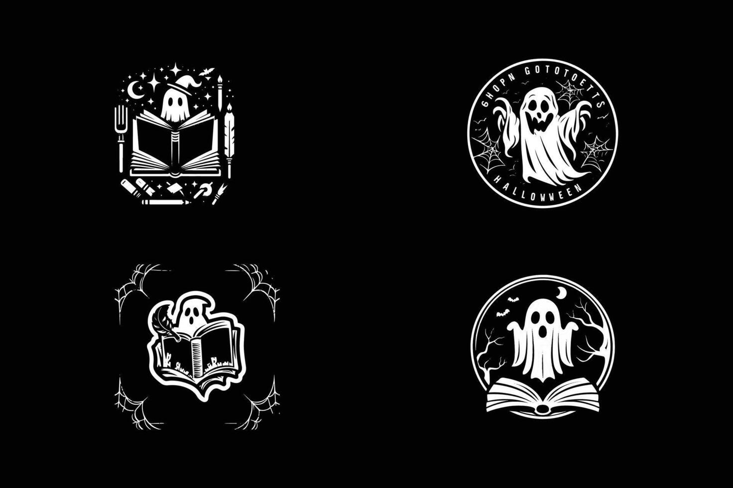 set of Halloween ghost book logo silhouette icon design black and white vector