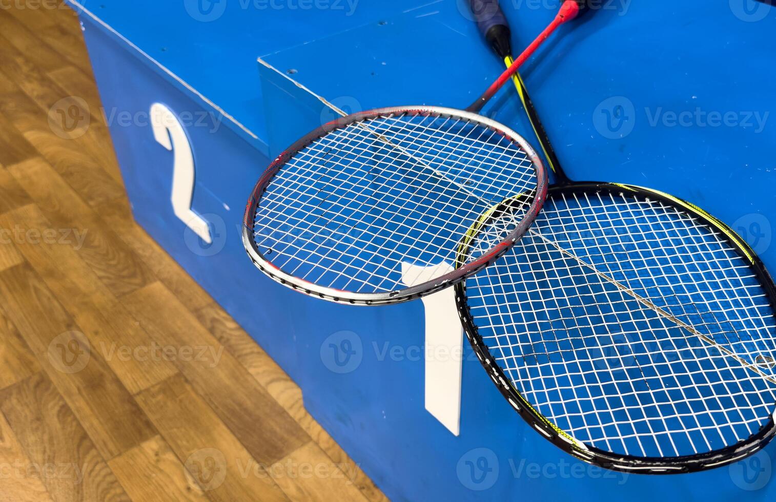 badminton racket with white strings photo