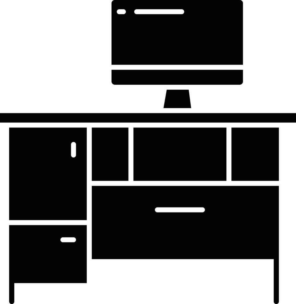 Computer table solid glyph illustration vector
