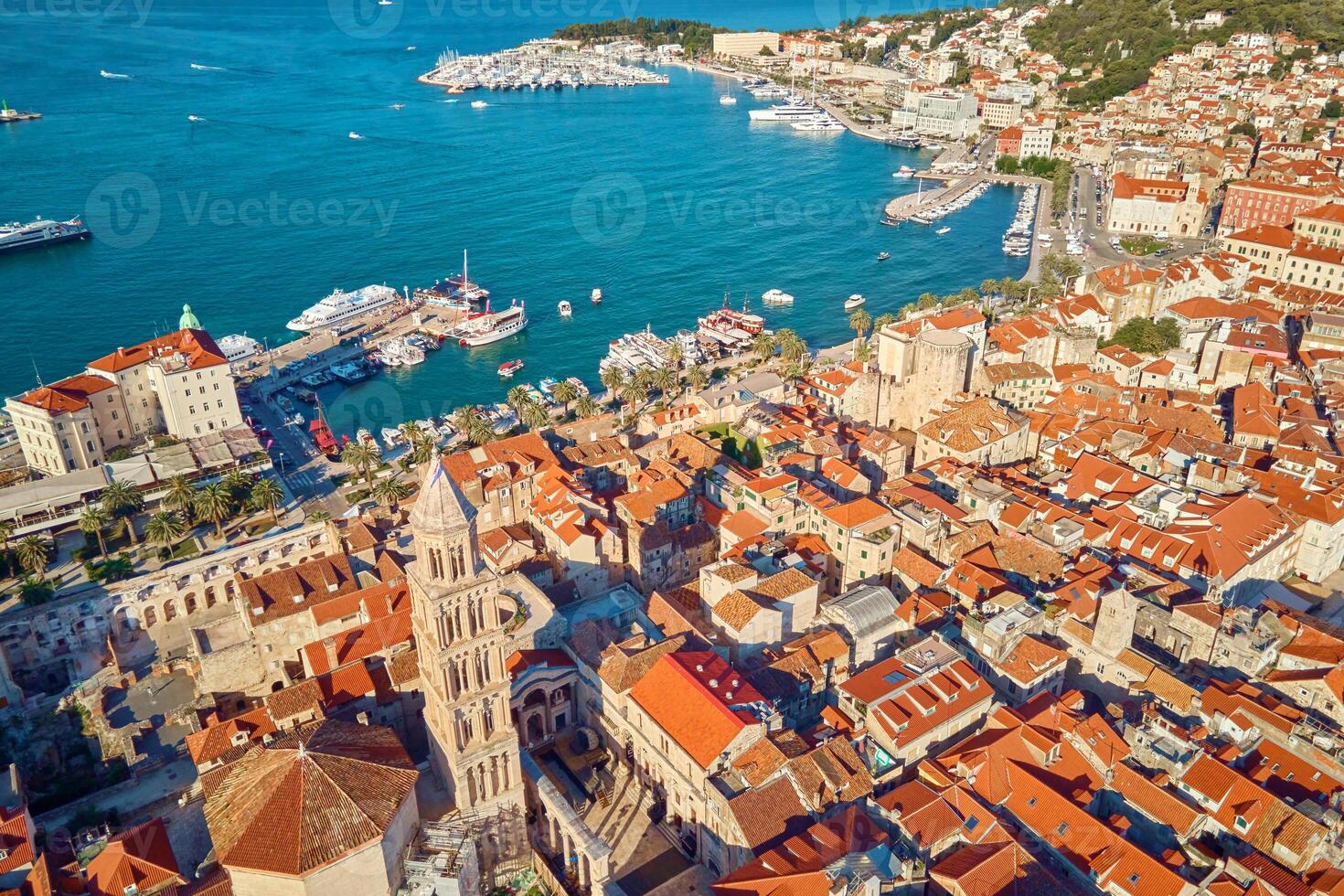 Aerial view of Split, Croatia. Coastal touristic city near Adriatic sea photo