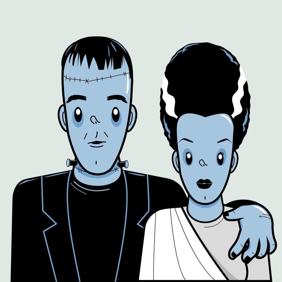 Frankenstein bride talking and a speech bubble. Cartoon Halloween monster. Funny costume trick or treat party. vector