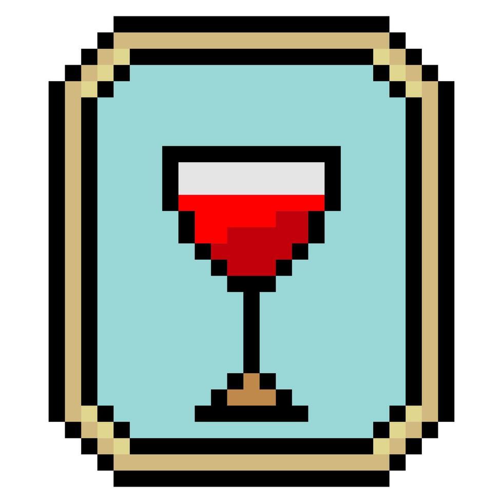 Wine glass in picture frame in pixel art style vector