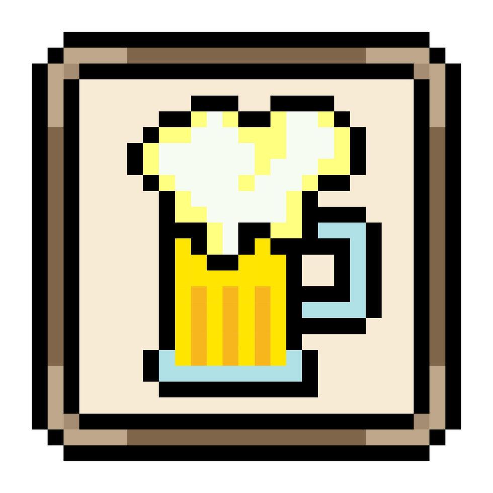 Beer glass in picture frame in pixel art style vector