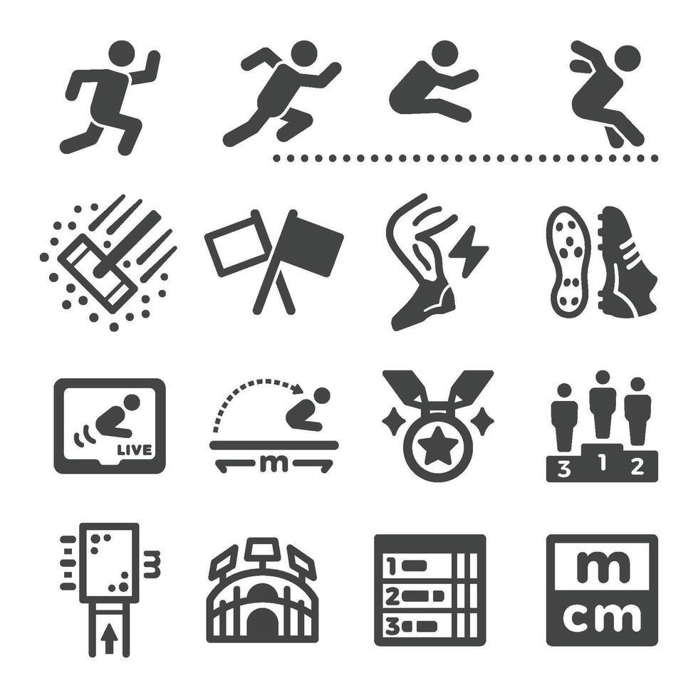 long jump icon set vector