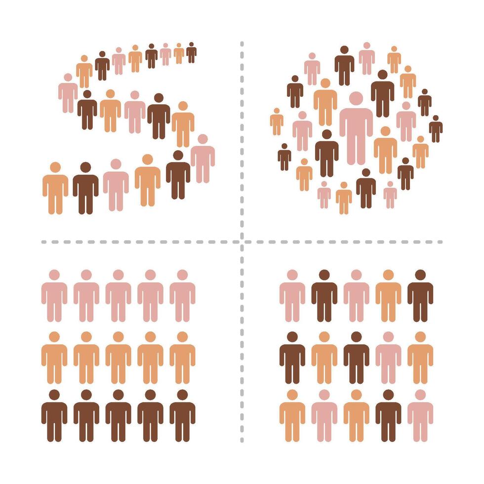 crowd with different skin colors icon set vector