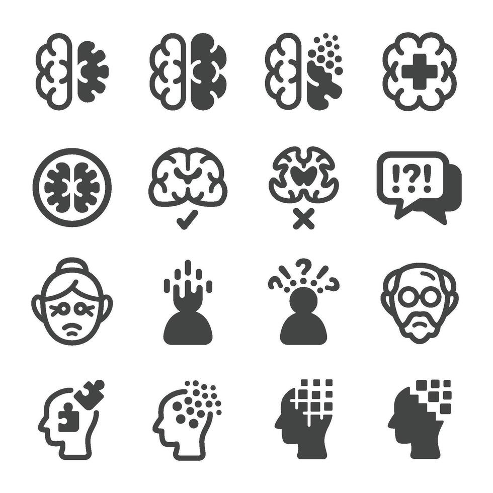 alzheimer disease icon set vector