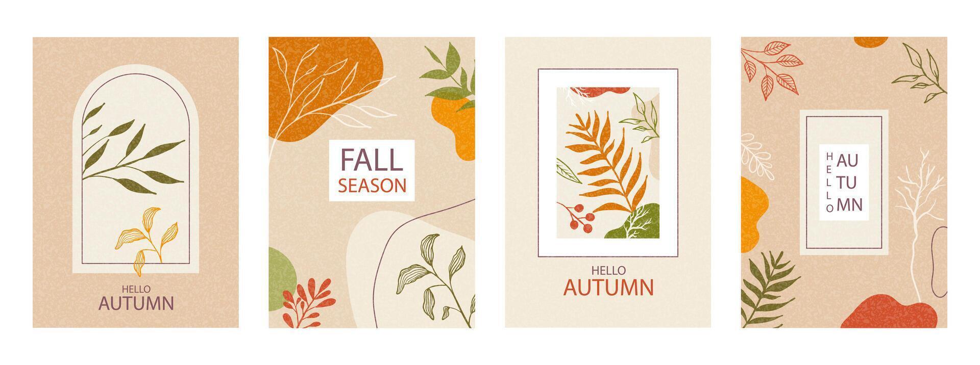 Set of Fall poster, cover, card with autumn leaves. Trendy template for advertising, web, social media, print vector