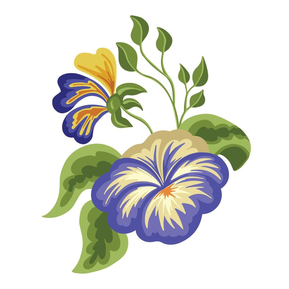 wildflowers decoration stylized bright blue pansies, illustration vector