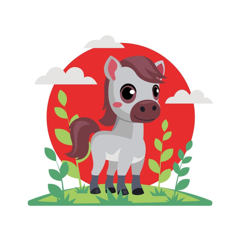 The pony is a funny Illustration of farm animal for kids, posters, logo vector