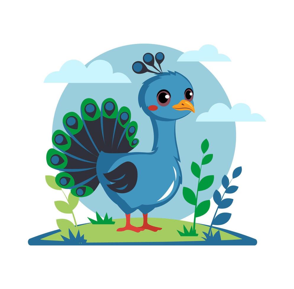 The peacock is a funny illustration. Farm animal for kids, posters, logo vector