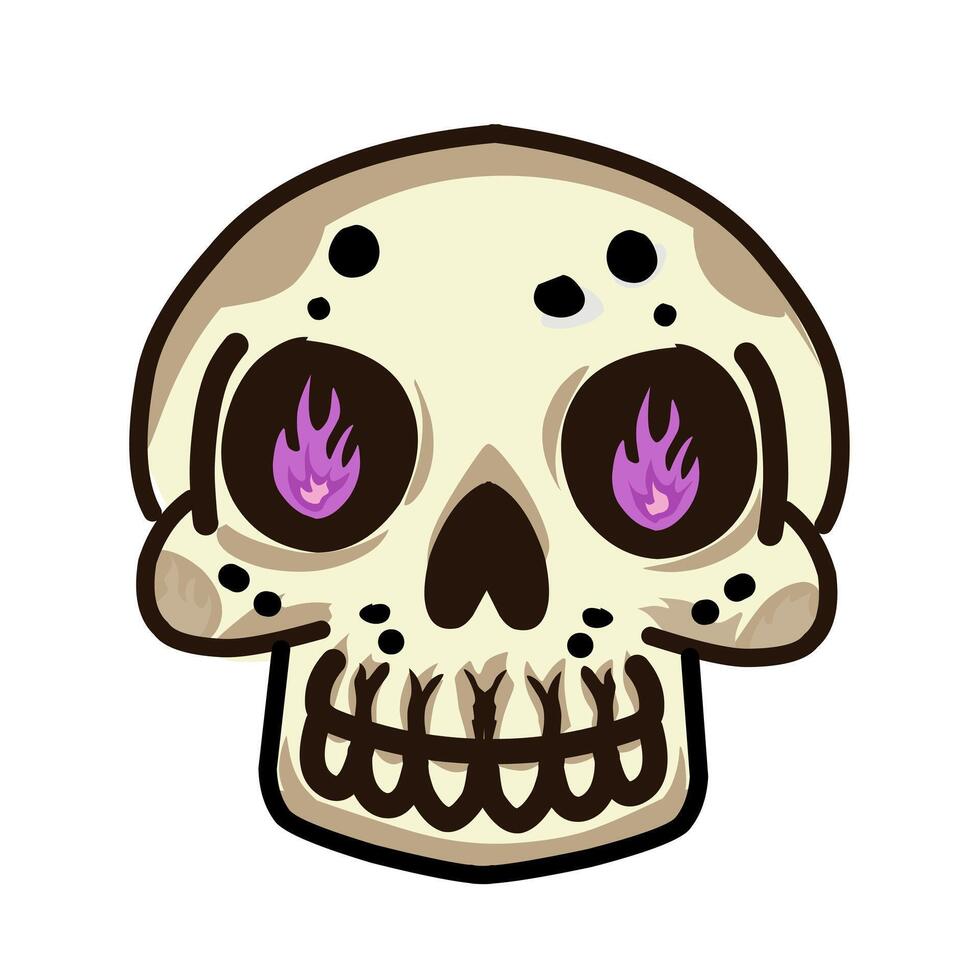 friendly skull with a playful expression and flaming purple eyes vector