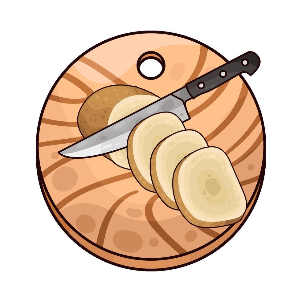 Illustration of potato slices on a cutting board vector
