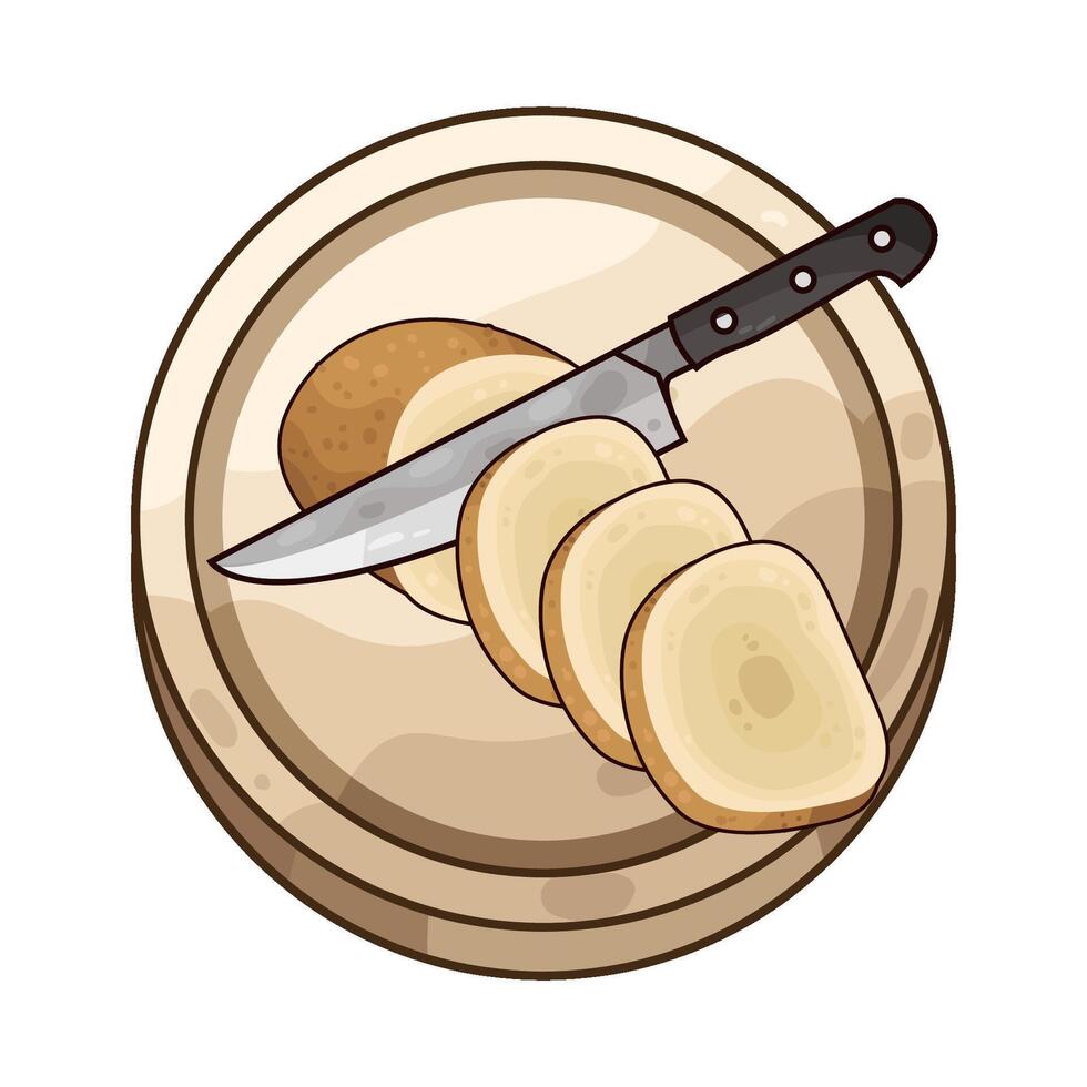 Illustration of potato slices on a cutting board vector