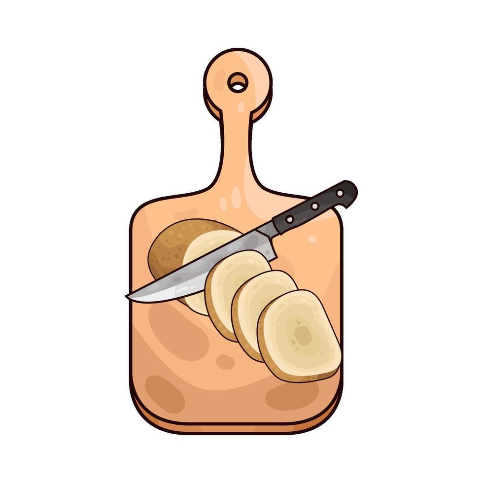 Illustration of potato slices on a cutting board vector
