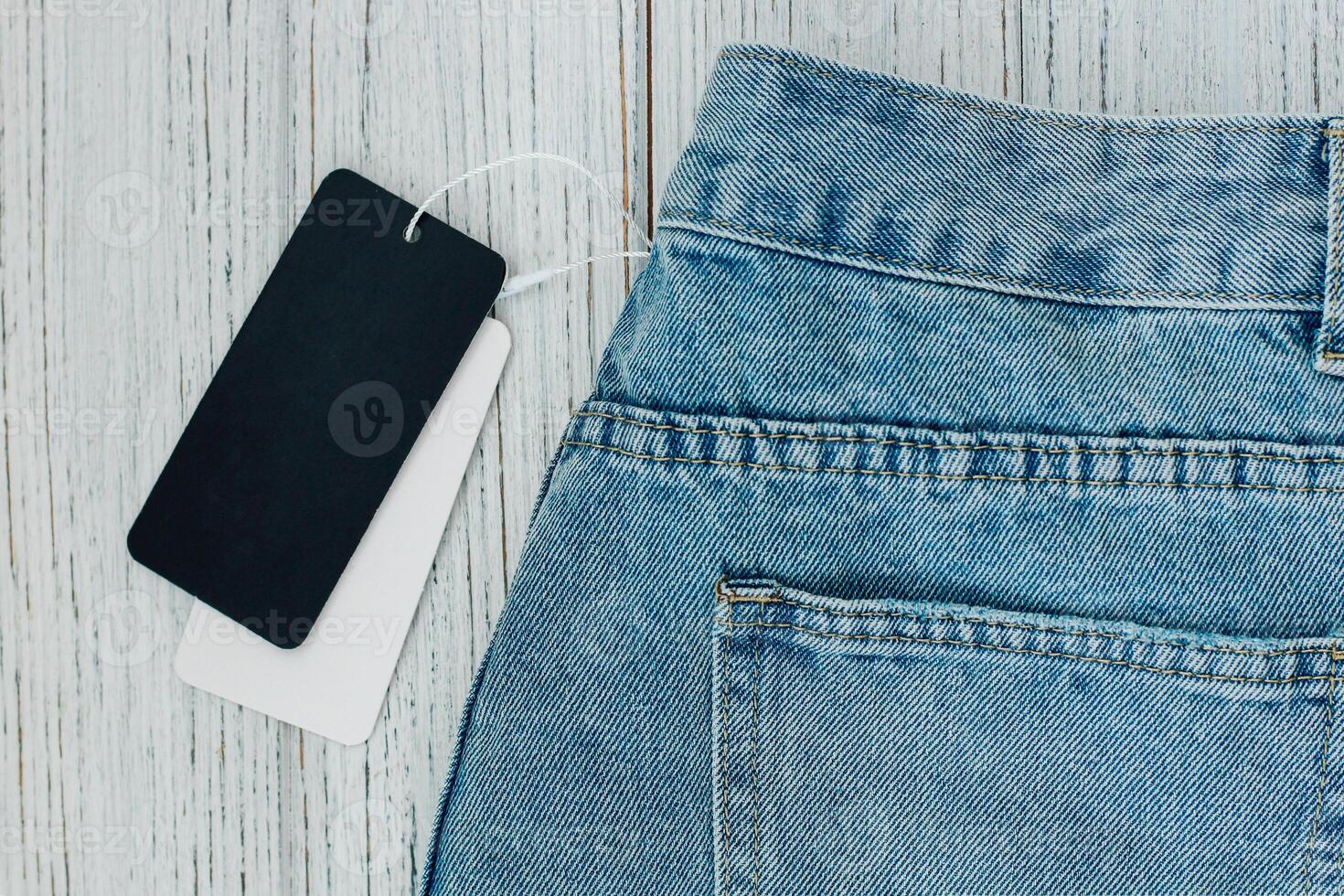 price tag place for text on jeans, shopping concept photo
