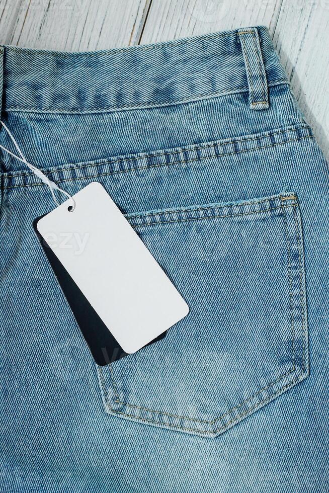 price tag place for text on jeans, shopping concept photo