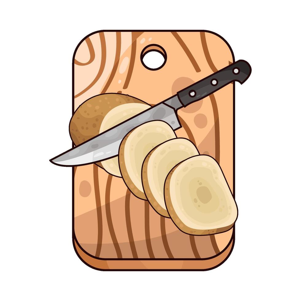 Illustration of potato slices on a cutting board vector