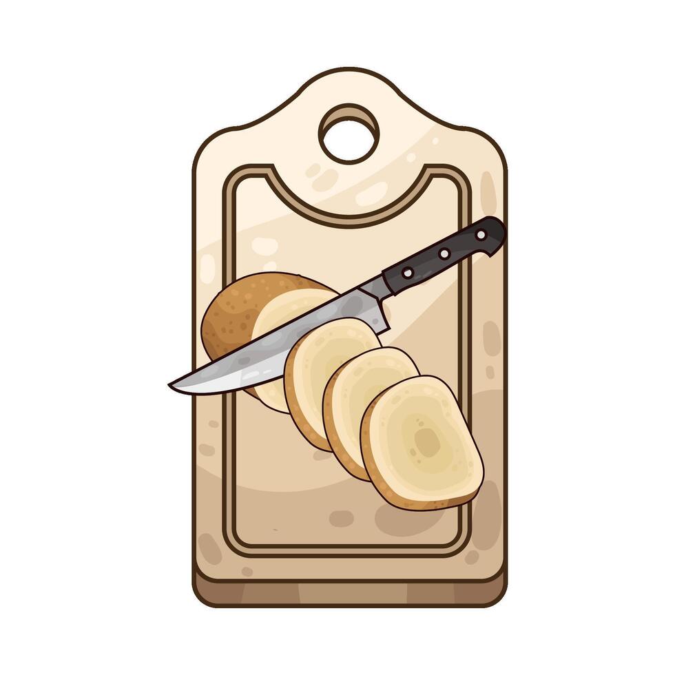 Illustration of potato slices on a cutting board vector