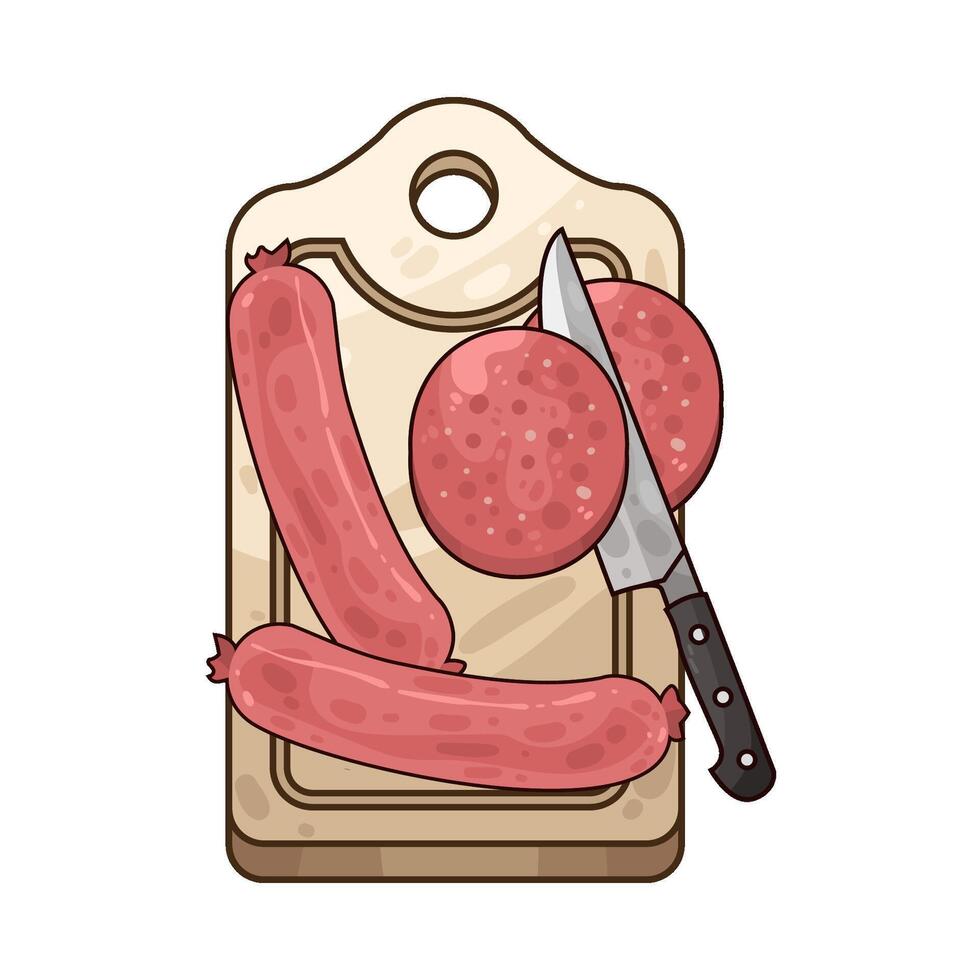Illustration of salami on a cutting board vector