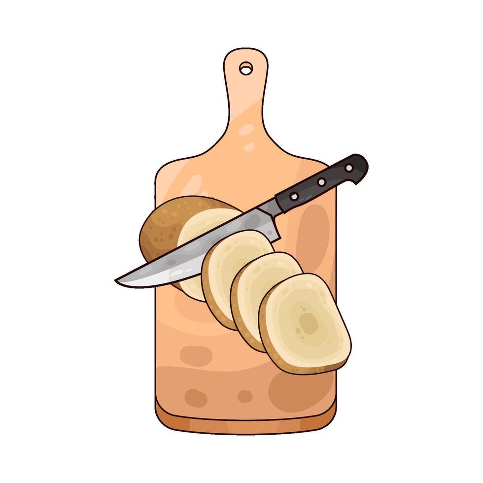 Illustration of potato slices on a cutting board vector