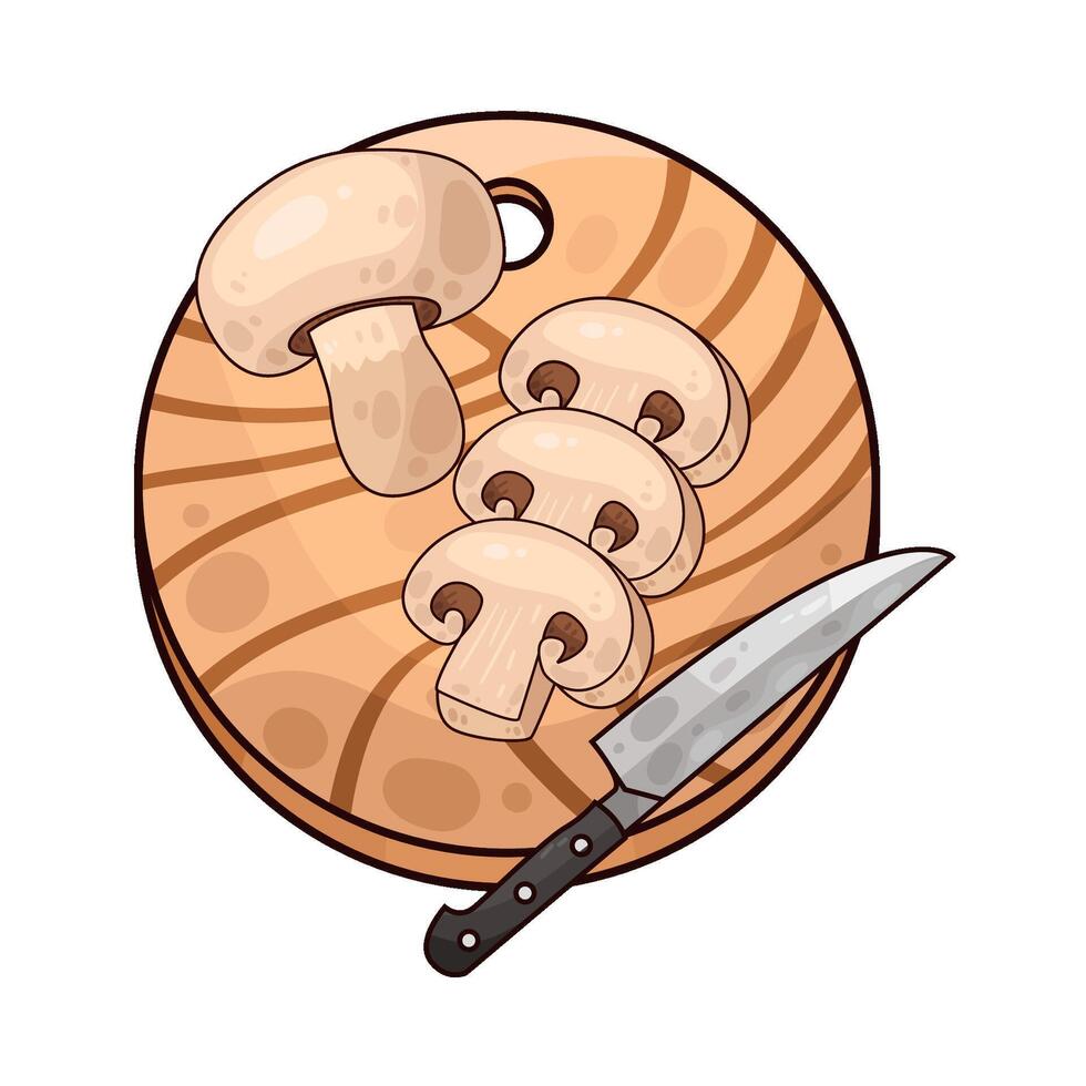 Illustration of mushrooms on a cutting board vector