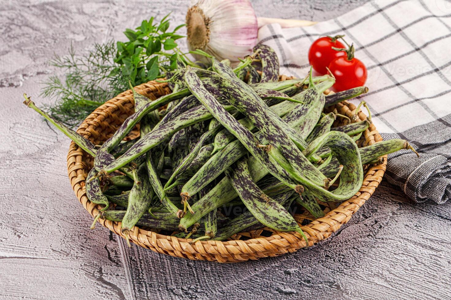 Fresh raw young green beans photo