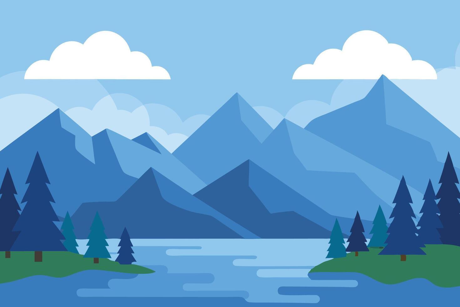Mountain peak view landscape with sunrise soft light. illustration background. design template, background template, and tourism design template vector