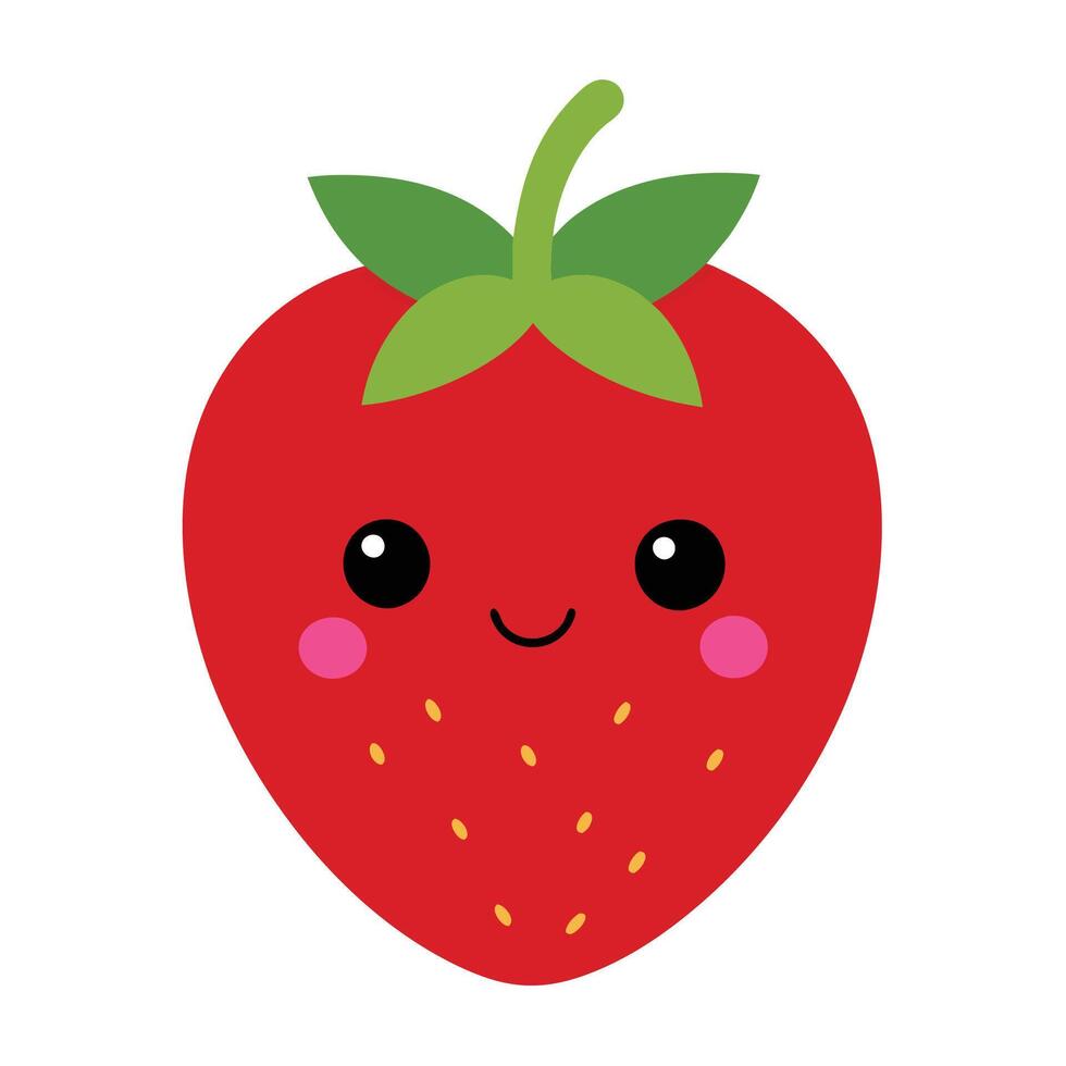 Cute funny Kawaii strawberry fruit character, cartoon style, isolated on white background vector