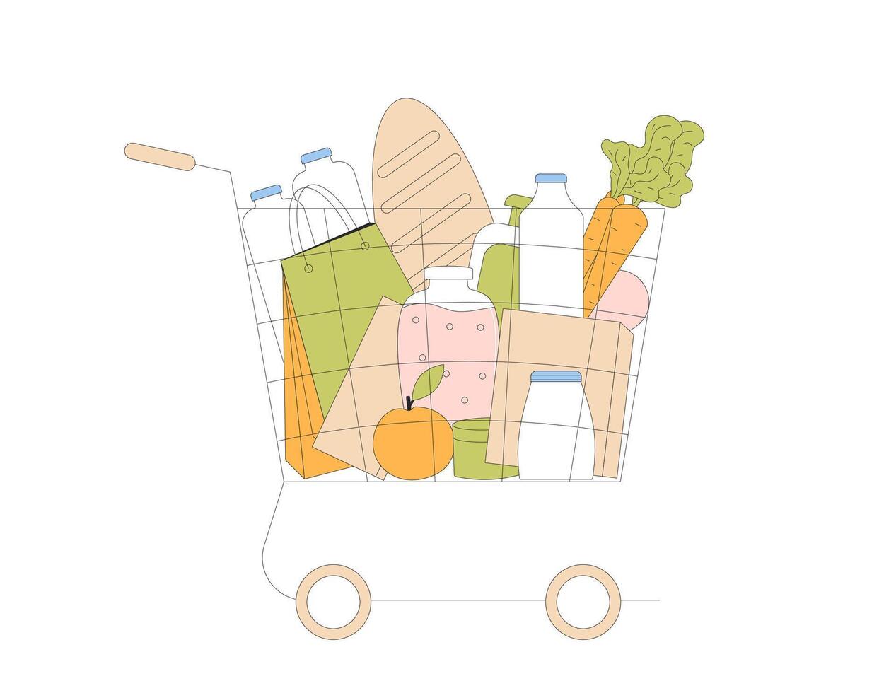 Food. Shopping cart with grocery. vector