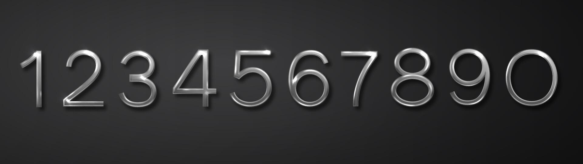 Luxurious silver number. Realistic 3d numbers from zero to nine isolated on black background. Birthday silver numbers set vector