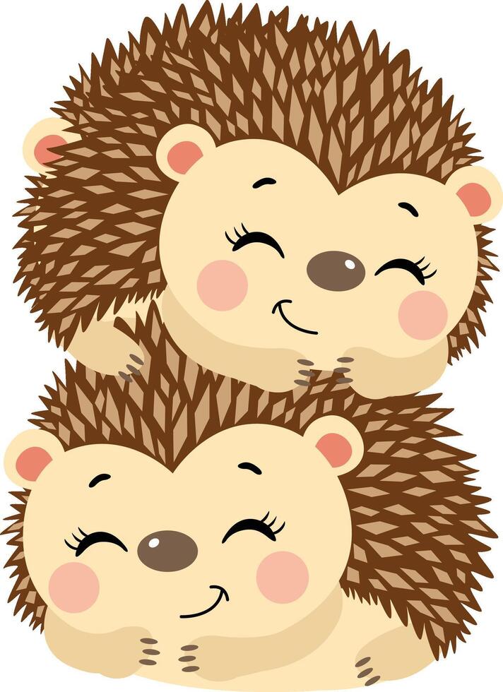 Loving brown hedgehogs lying on top of each other vector