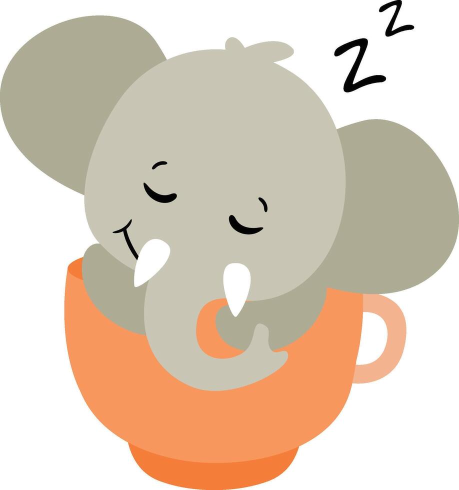 Cute elephant sleeping inside an orange cup vector