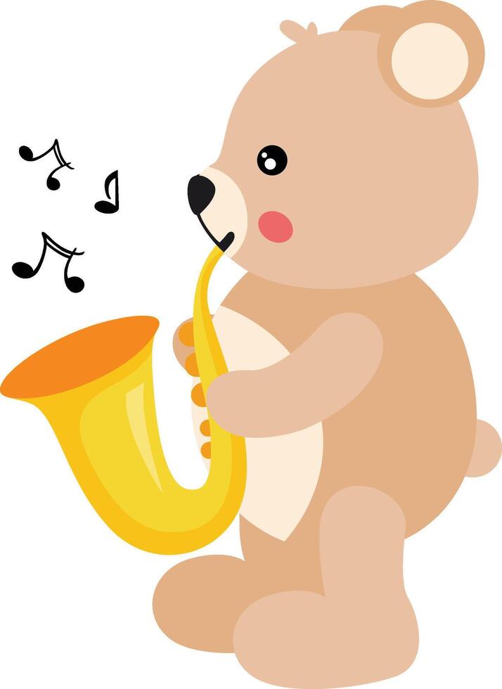 Cute teddy bear playing the saxophone vector