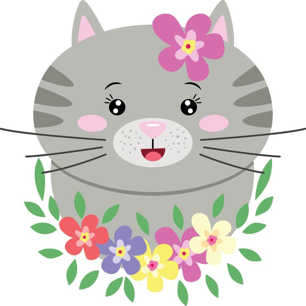 Cute cat with wreath floral on head vector
